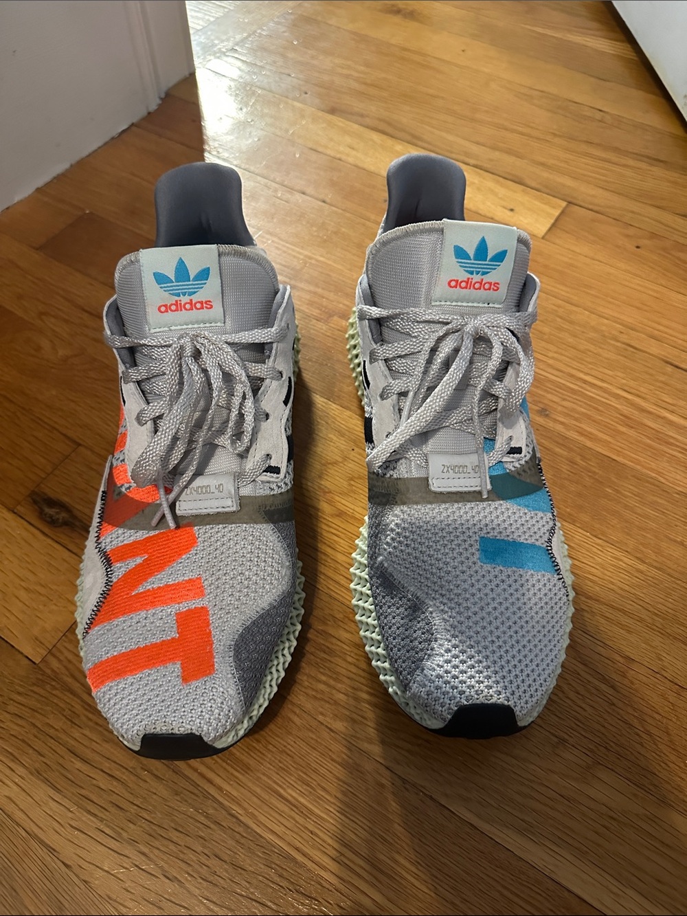 adidas I Want/ I Ran Grey Knit Sneakers with Orange and Teal Accents